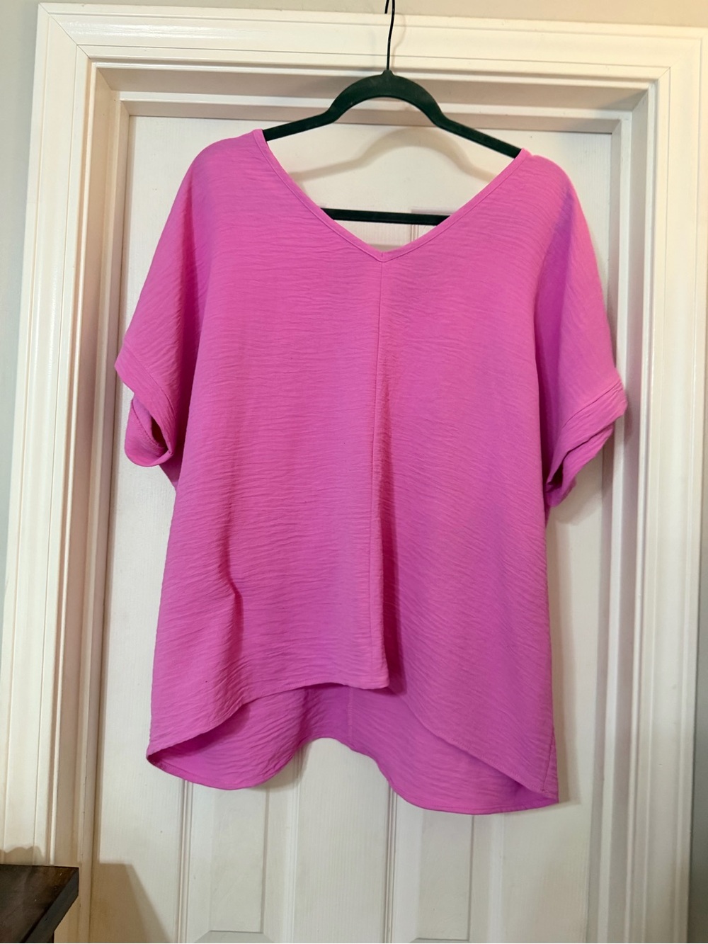 Relaxed V-Neck Tunic Top in Hot Pink